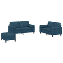 sofasæt 3 dele med puder velour blå