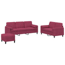 sofasæt 3 dele med puder velour vinrød