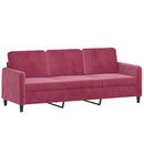sofasæt 3 dele med puder velour vinrød