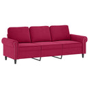 sofasæt 3 dele med puder velour vinrød