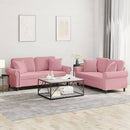 sofasæt 2 dele med puder velour lyserød