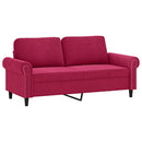 sofasæt 2 dele med puder velour vinrød