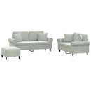 sofasæt 3 dele med puder velour lysegrå
