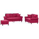 sofasæt 3 dele med puder velour vinrød