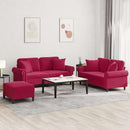 sofasæt 3 dele med puder velour vinrød
