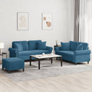 sofasæt 3 dele med puder velour blå