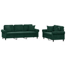 sofasæt 2 dele med puder velour mørkegrøn