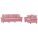 sofasæt 2 dele med puder velour lyserød