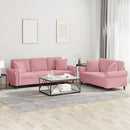 sofasæt 2 dele med puder velour lyserød