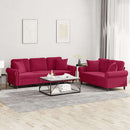 sofasæt 2 dele med puder velour vinrød
