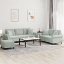 sofasæt 3 dele med puder velour lysegrå