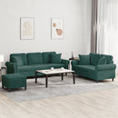 sofasæt 3 dele med puder velour mørkegrøn