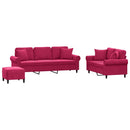 sofasæt 3 dele med puder velour vinrød
