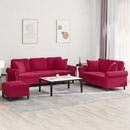 sofasæt 3 dele med puder velour vinrød