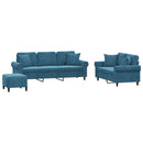 sofasæt 3 dele med puder velour blå