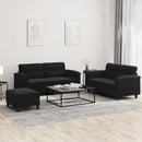 sofasæt 3 dele med hynder mikrofiberstof sort