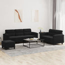 sofasæt 3 dele med hynder mikrofiberstof sort