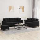 sofasæt 3 dele med puder mikrofiberstof sort