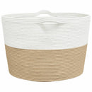 vasketøjskurv Ø60x36 cm bomuld beige og hvid