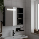 badeværelsesskab med spejl og LED-lys 60x13x52 sort