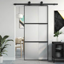 skydedør 90x205 cm hærdet glas og aluminium sort