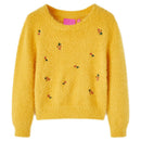 Sweater til børn str. 116 strikket okkergul