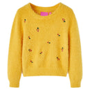 Sweater til børn str. 128 strikket okkergul