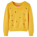 Sweater til børn str. 140 strikket okkergul