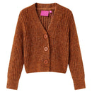 Strikket cardigan til børn str. 116 cognacfarvet