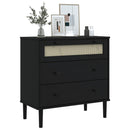 kommode SENJA rattanlook 80x40x80 cm massivt fyrretræ sort
