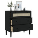kommode SENJA rattanlook 80x40x80 cm massivt fyrretræ sort