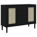skænk SENJA 112x40x80 cm rattan-look massivt fyrretræ sort