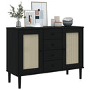 skænk SENJA 112x40x80 cm rattan-look massivt fyrretræ sort