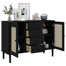 skænk SENJA 112x40x80 cm rattan-look massivt fyrretræ sort