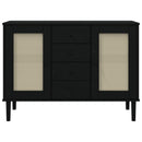 skænk SENJA 112x40x80 cm rattan-look massivt fyrretræ sort
