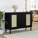 skænk SENJA 112x40x80 cm rattan-look massivt fyrretræ sort