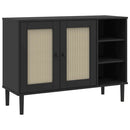 skænk SENJA 112x40x80 cm rattan-look massivt fyrretræ sort