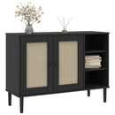 skænk SENJA 112x40x80 cm rattan-look massivt fyrretræ sort