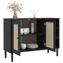 skænk SENJA 112x40x80 cm rattan-look massivt fyrretræ sort