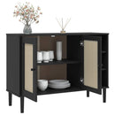 skænk SENJA 112x40x80 cm rattan-look massivt fyrretræ sort