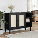 skænk SENJA 112x40x80 cm rattan-look massivt fyrretræ sort