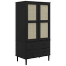 klædeskab SENJA 90x55x175 cm rattan-look massivt fyrretræ sort