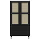 klædeskab SENJA 90x55x175 cm rattan-look massivt fyrretræ sort