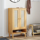 skoskab SENJA 59,5x35x107 cm rattan-look massivt træ brun