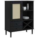 skænk SENJA 90x40x112 cm rattan-look massivt fyrretræ sort