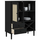 skænk SENJA 90x40x112 cm rattan-look massivt fyrretræ sort