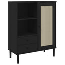 skænk SENJA 90x40x112 cm rattan-look massivt fyrretræ sort