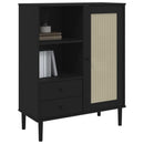 skænk SENJA 90x40x112 cm rattan-look massivt fyrretræ sort