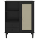 skænk SENJA 90x40x112 cm rattan-look massivt fyrretræ sort