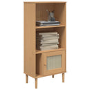bogreol SENJA rattanlook 60x35x130 cm massivt fyrretræ brun